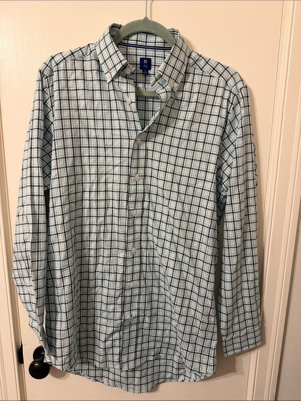 FootJoy Men’s SmallButton-Down Plaid Shirt - Light Blue and Navy